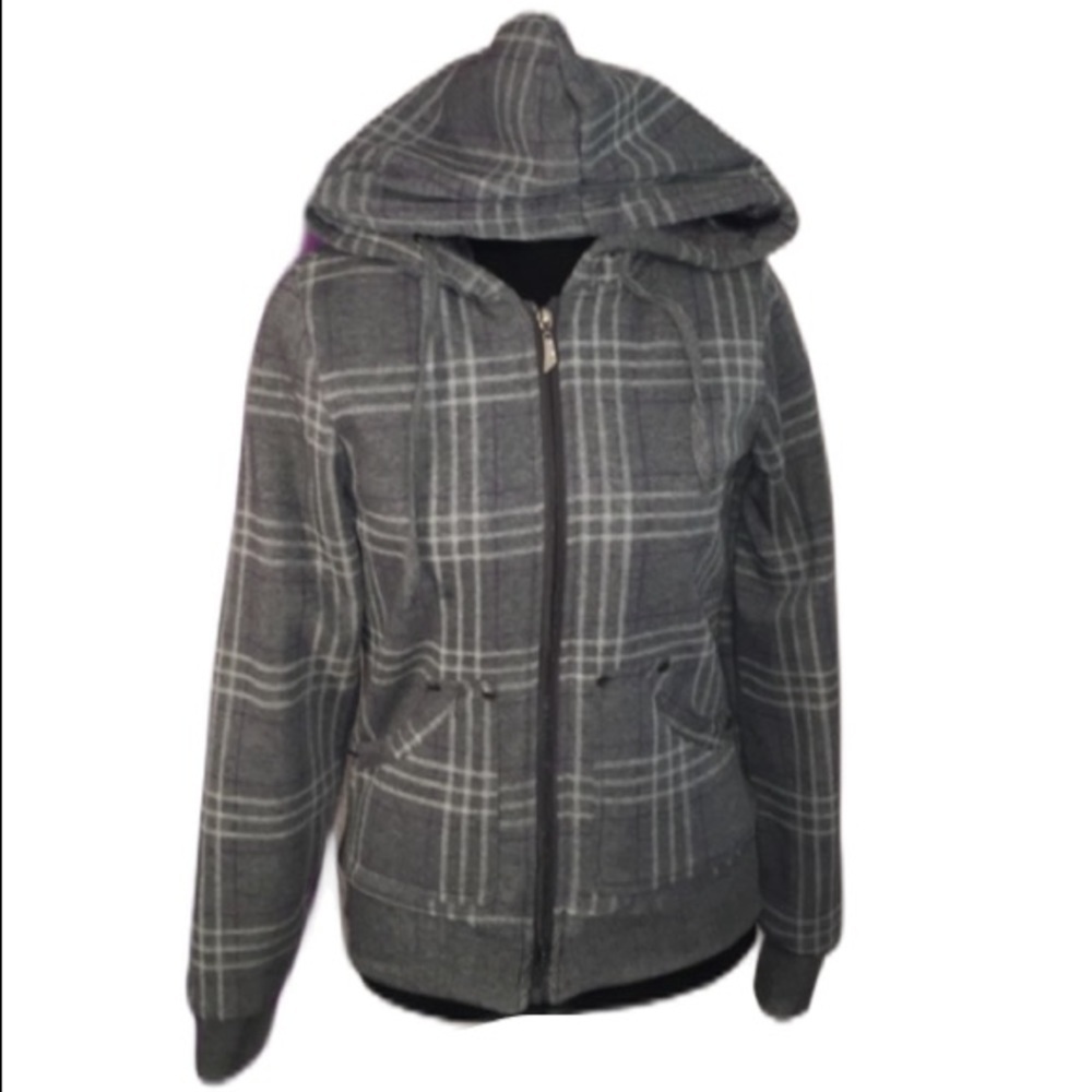 YMI Small Purple Plaid Hooded Fully Lined Zip Up Jacket